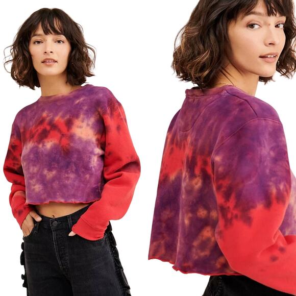 Neema California Chloe Red Purple Crop Pullover Sweatshirt M Tie-Dye Sun Washed - Picture 2 of 14
